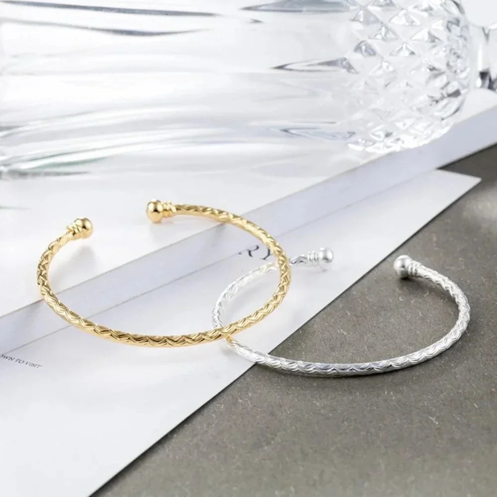 925 Sterling Silver Cuff Bracelet Thin Bangle Textured Bracelet Wavy Bracelet